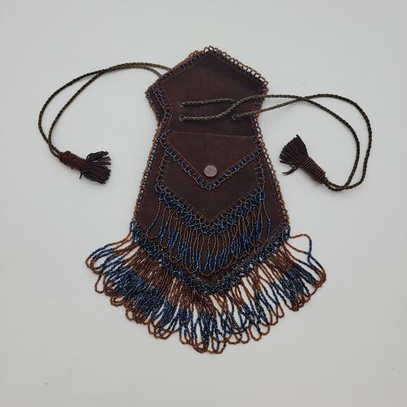 Vintage Handbags - Vintage Boho Suede Beaded Handbag Purse